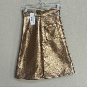 NWT Never A Wallflower Women’s XS Gold Metallic Coated Patch Skirt Holiday